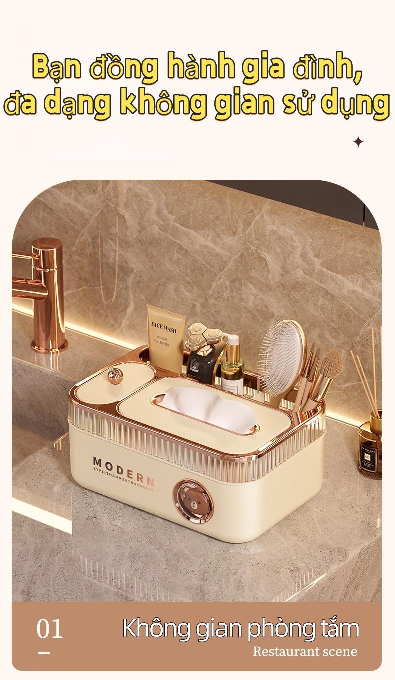 MODERN 多功能PP加厚纸巾盒 带弹簧防掉落 24x16.5x10.8cm 适用于办公桌卧室梳妆台