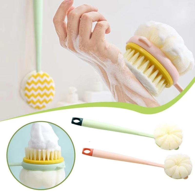 2 IN 1 Sponge Long Soft Hair Bath Brush Doubleside Rub Shower Brush Back Scrubber Exfoliating Tool