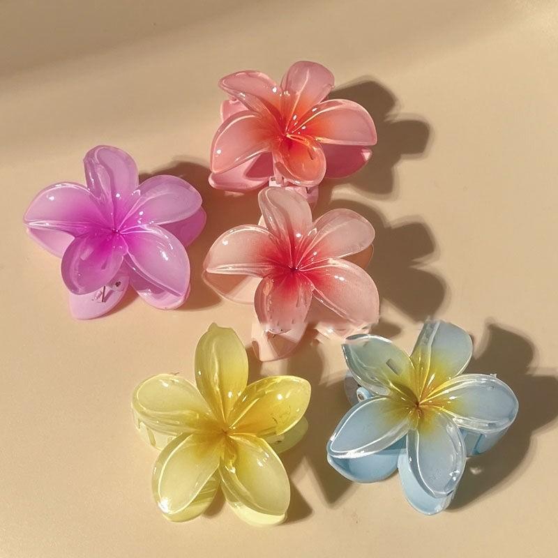 鸡蛋花发夹 6件/套 夏威夷花朵 女士女孩彩色亚克力花朵发饰 8cm迷你沙滩夹 海边发饰