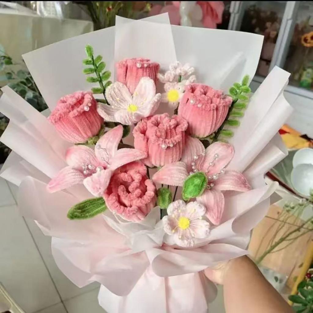 100根彩色加密6mm毛根扭扭棒儿童DIY手工制作花朵花束手工材料幼儿园毛绒扭扭棒