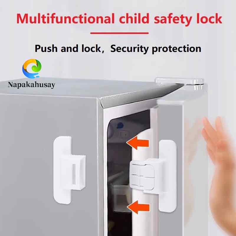 Multifunctional Child Safety Lock ABS Material White 7x7cm Airtight Double Buckle Design for Refrigerator & Cabinet Protection