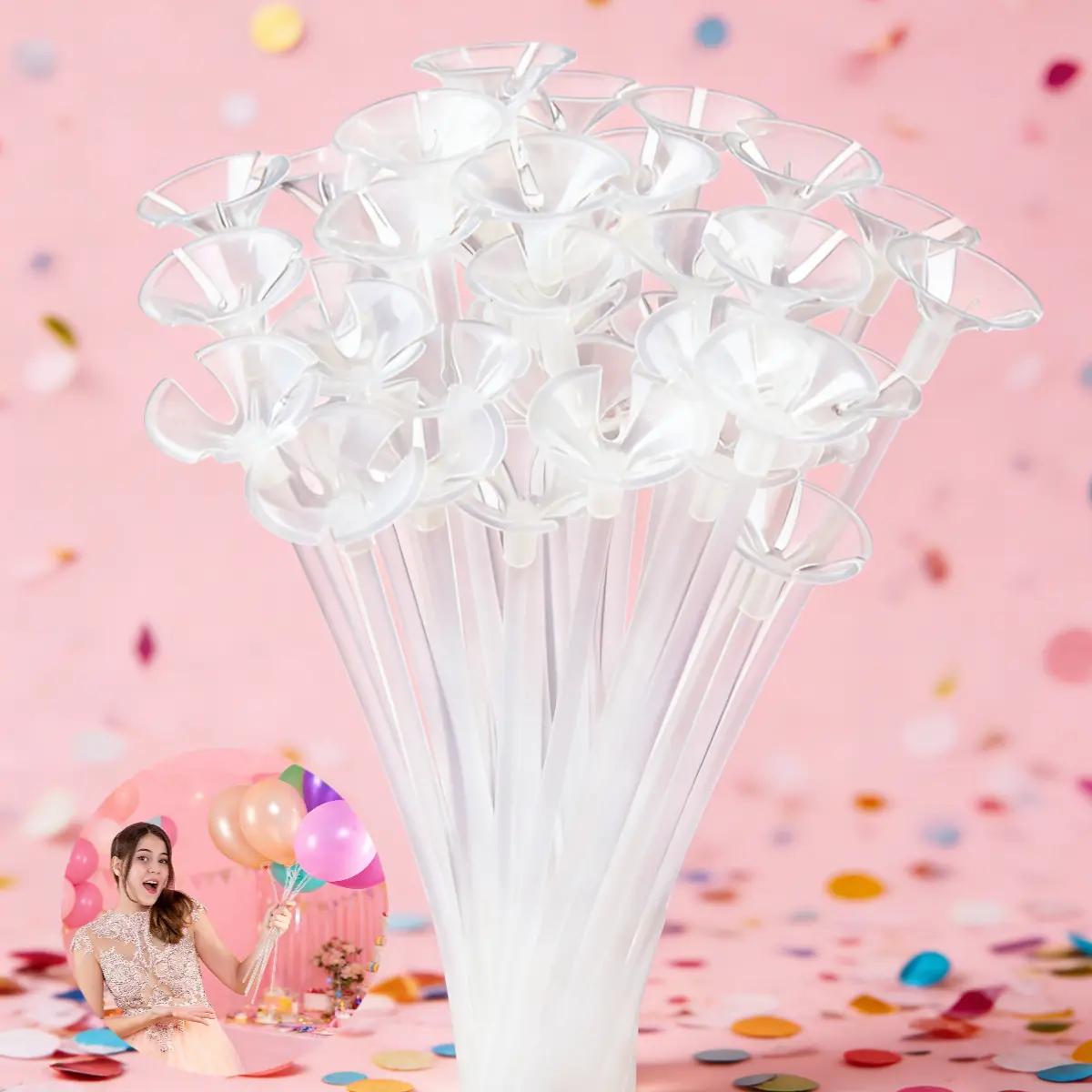 Varas Porta Globos Paquete De 50 Piezas Copas Y Popotes Con Base Soporte Tipo Baston Para Globos De Latex Y Metalicos Fiesta