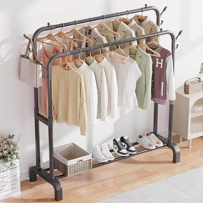 Double Clothes Rack with Anti-Rust Powder-Coated Metal Frame, Easy Assembly, Minimalist Style, Keeps Bedroom Tidy