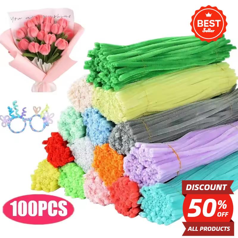 100Pcs Colorful Dense 6mm Fuzzy Wire Pipe for DIY Handmade Craft Flower Kids Chenille Twist Wire DIY Flower