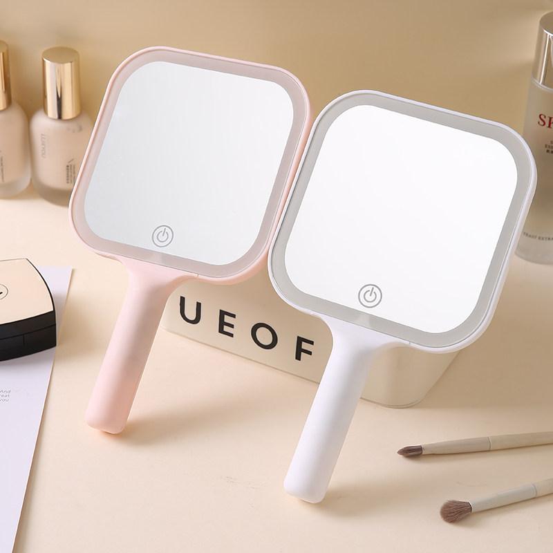 Espejo De Mano Para Maquillaje Con Luz LED 3 Tonos Ajustables Recargable Tipo C Control Táctil Portátil Para Viaje