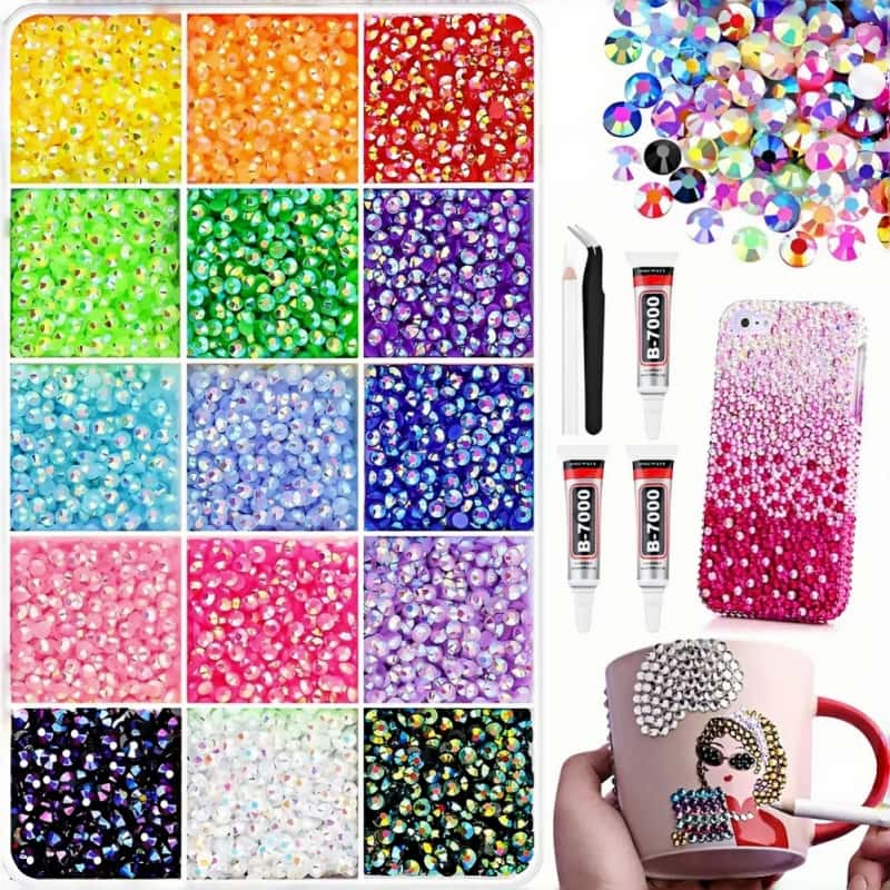 Paquete De 12000 Piezas Pedrería De Resina De 3mm Con Base Plana Kit Con Accesorios Para Cuadros De Diamantes Y Manicura