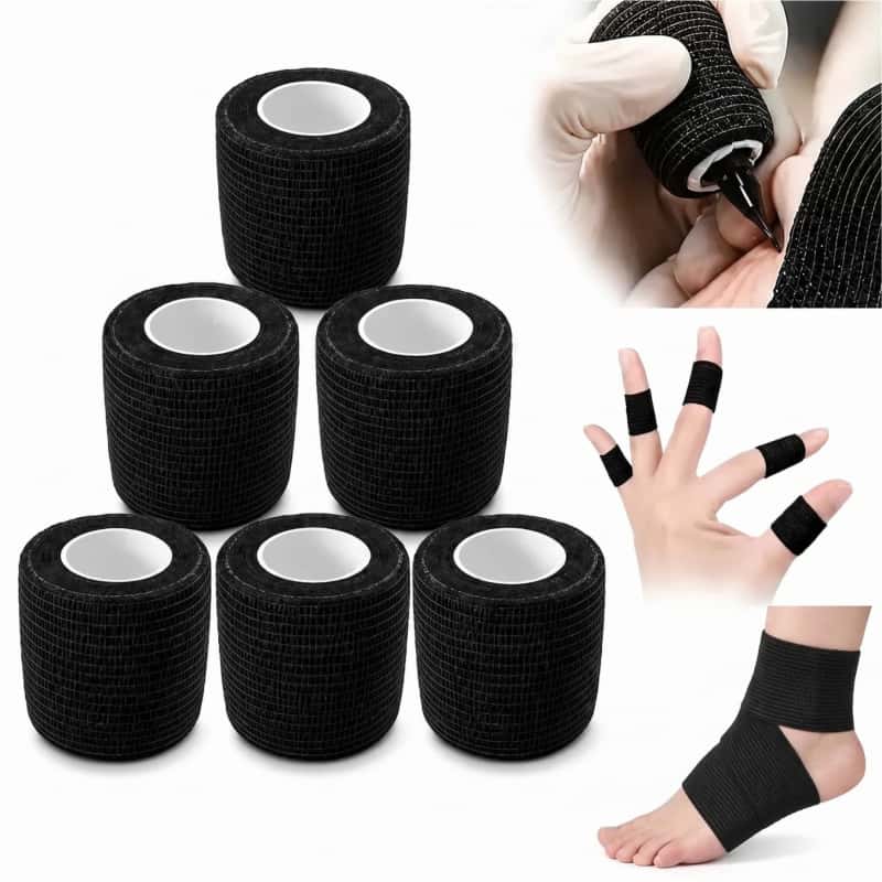 Paquete 6 Rollos Cinta Cohesiva Elástica Para Máquina De Tatuar Venda Autoadherible Para Deporte Y Primeros Auxilios