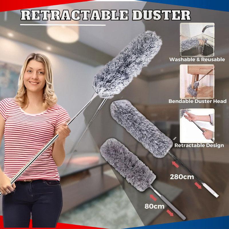 280cm Adjustable Telescopic Bending Duster Feather Duster Long Pole Microfiber Washable Reusable Bendable Head Retractable Design
