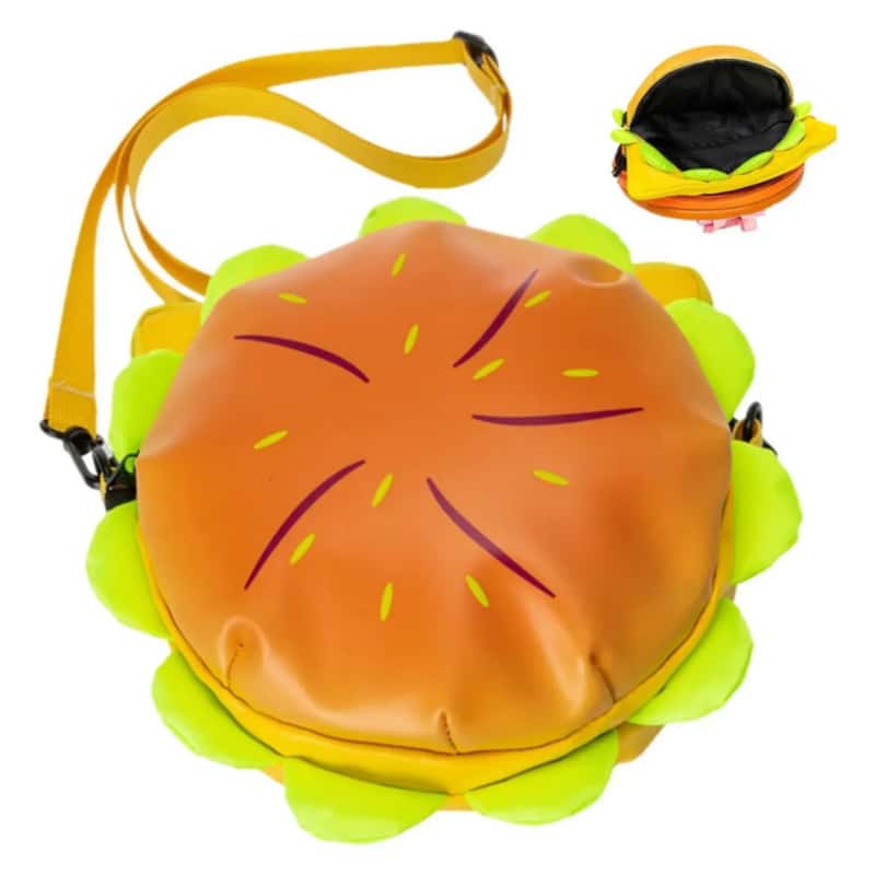 Bolsa Cruzada De Hamburguesa 3D Para Mujer Bolso De Hombro Divertido Bandolera Con 2 Compartimentos Con Cierre Kawaii