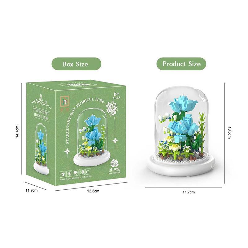 积木花束 向日葵郁金香玫瑰雏菊 拼装套装 LED灯玻璃罩 兼容乐高 创意DIY玩具 生日情人节教师节礼物 送女友
