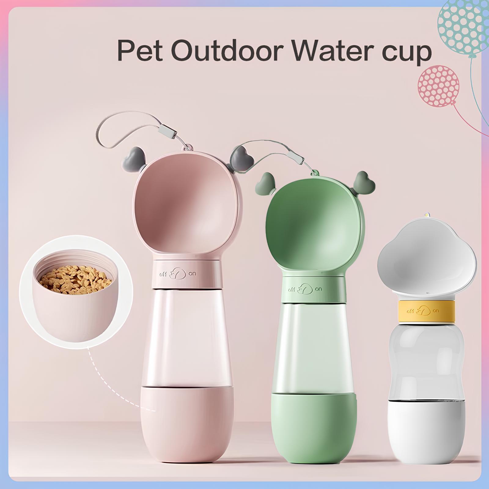 Pet Outdoor Water Cup 2 in 1 Feeder Portable 350ml Eco-friendly Material for Dogs Cats Food Bowl & Water Bottle Green Purple White Pink