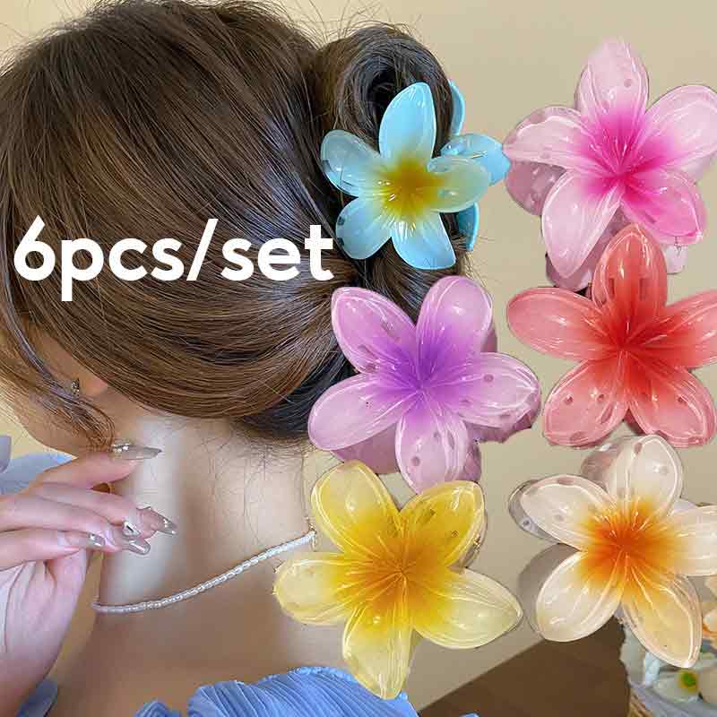 6PCS/Set Hawaii Flower Hair Clamp for Women Girl Colorful Acrylic Plumeria Hair Accessories 8cm Mini Beach Clips