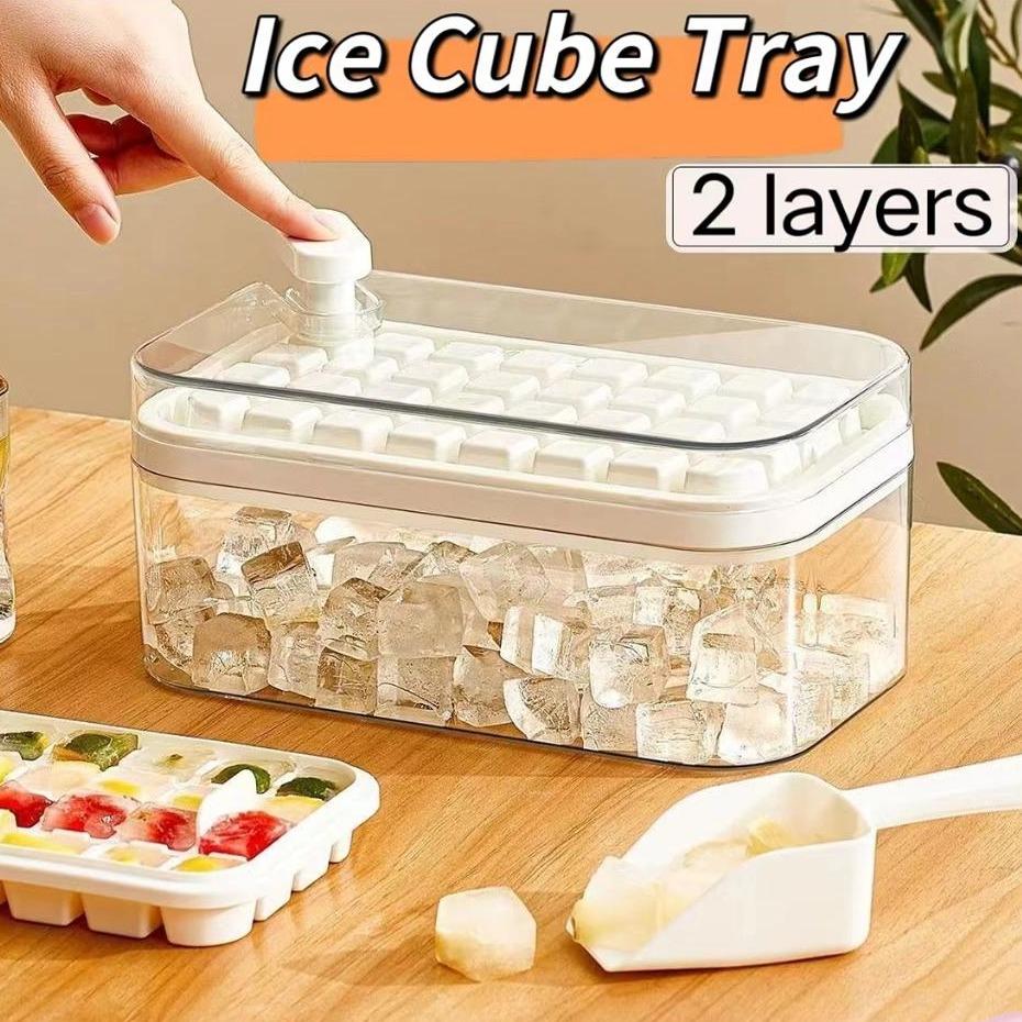 Ultimate Ice Cube Tray Set: Ice Lattice Design with Lid and Bin - 2 Pack Freezer Trays for 64 Pcs Ice Cubes. Convenient Ice Maker Mold for Chilled Drinks and Cocktails!