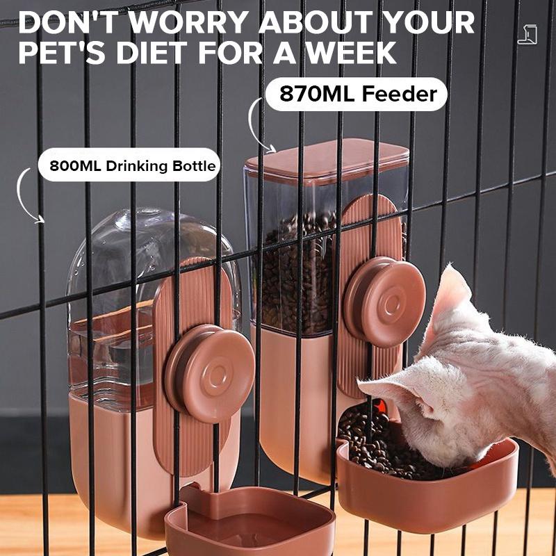 800ml Hanging Pet Cage Water Dispenser - Automatic Cat Dog Water Fountain Feeder with Food Bowl for Small Pets, Easy Installation
