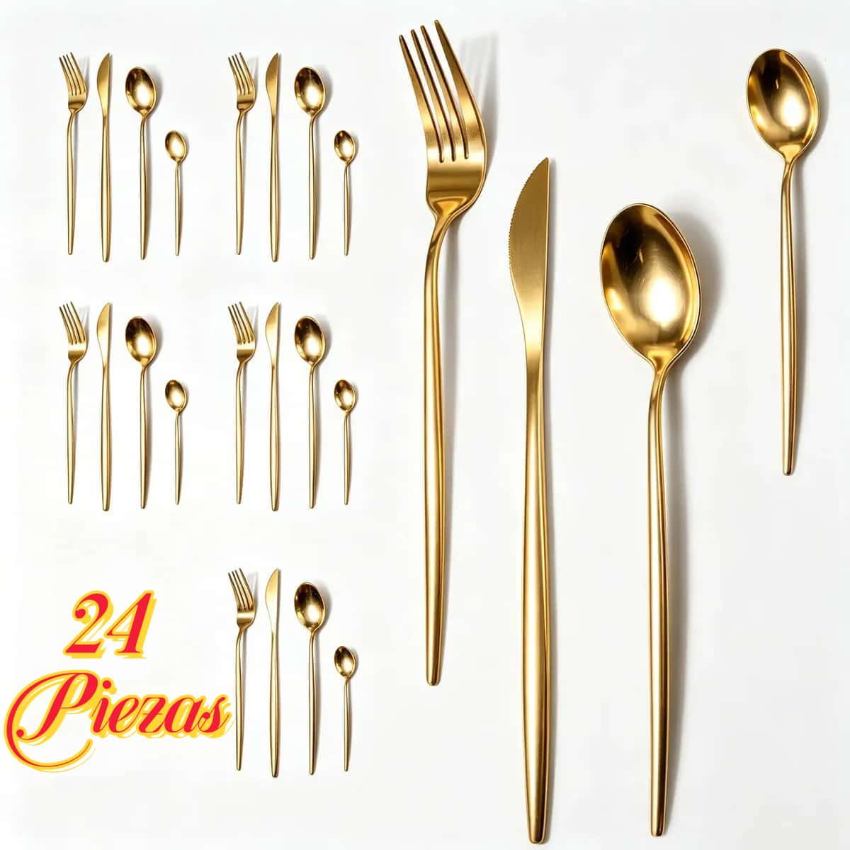Juego De Cubiertos De Acero Inoxidable 24 Piezas Para 6 Personas Dorado Servicio De Mesa Elegante Para Hogar Y Cenas