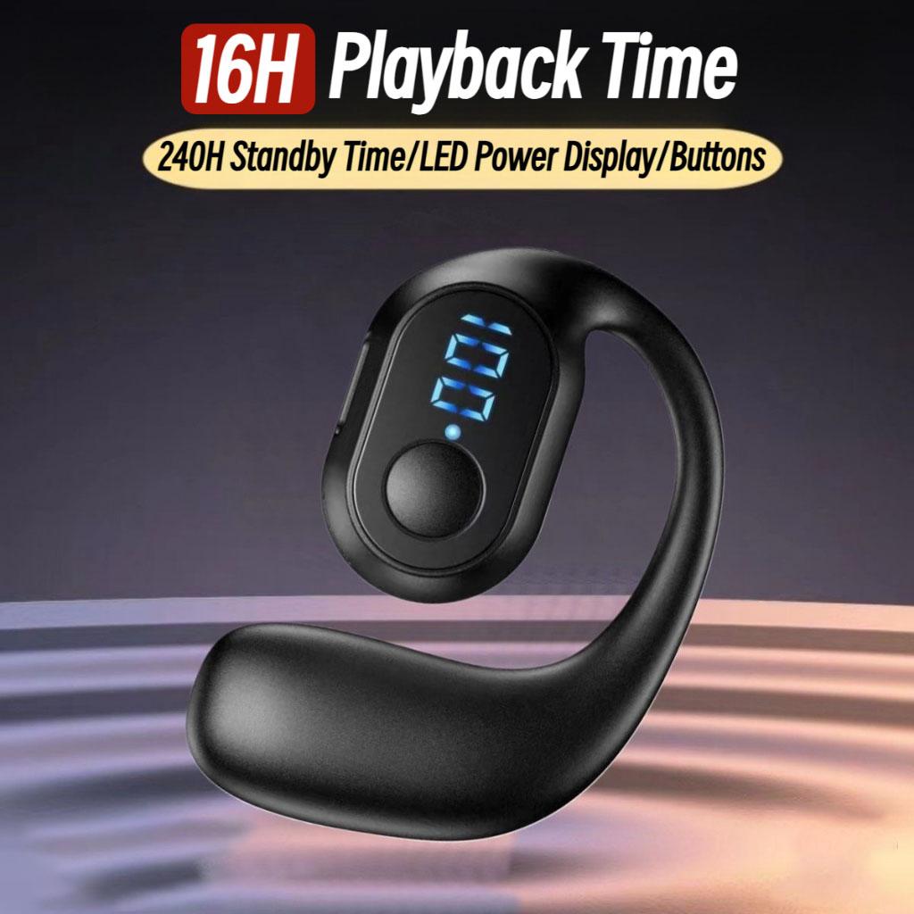 Single Ear Wireless Bluetooth Earbuds with Digital Display and Mic for Stereo Sound, Open-Ear Design - Electronic, Audio Cable Chargeable Charging Headphone