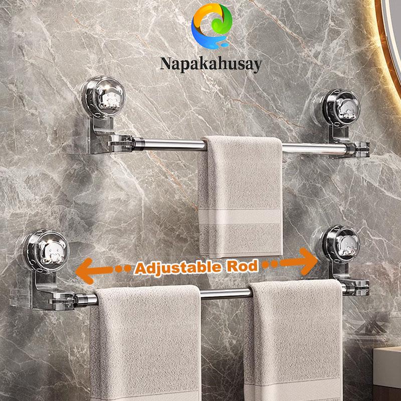 Adjustable No Drill Towel Rack Strongest Suction Cup 360 Rotate Bathroom Storage Space Saving Telescopic Rod Easy Install