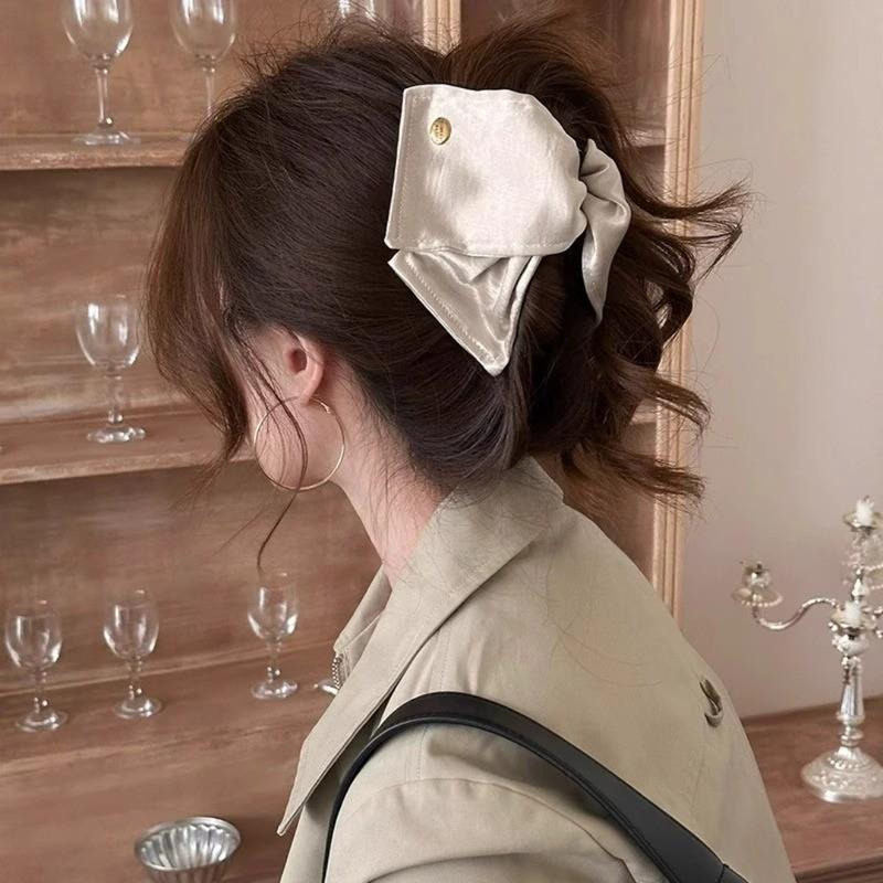 高级感柔软缎面蝴蝶结螃蟹夹发夹女士,韩版法式优雅气质后脑勺抓夹发饰,精致时尚百搭发夹