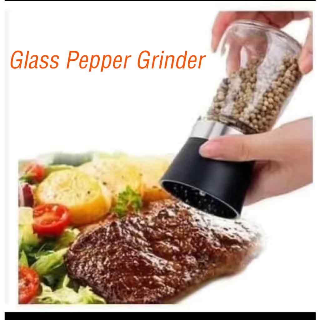 手动玻璃胡椒研磨器 香料盐研磨瓶 调味罐 厨房用具 带透明盖和易握手柄 适用于厨房调料研磨