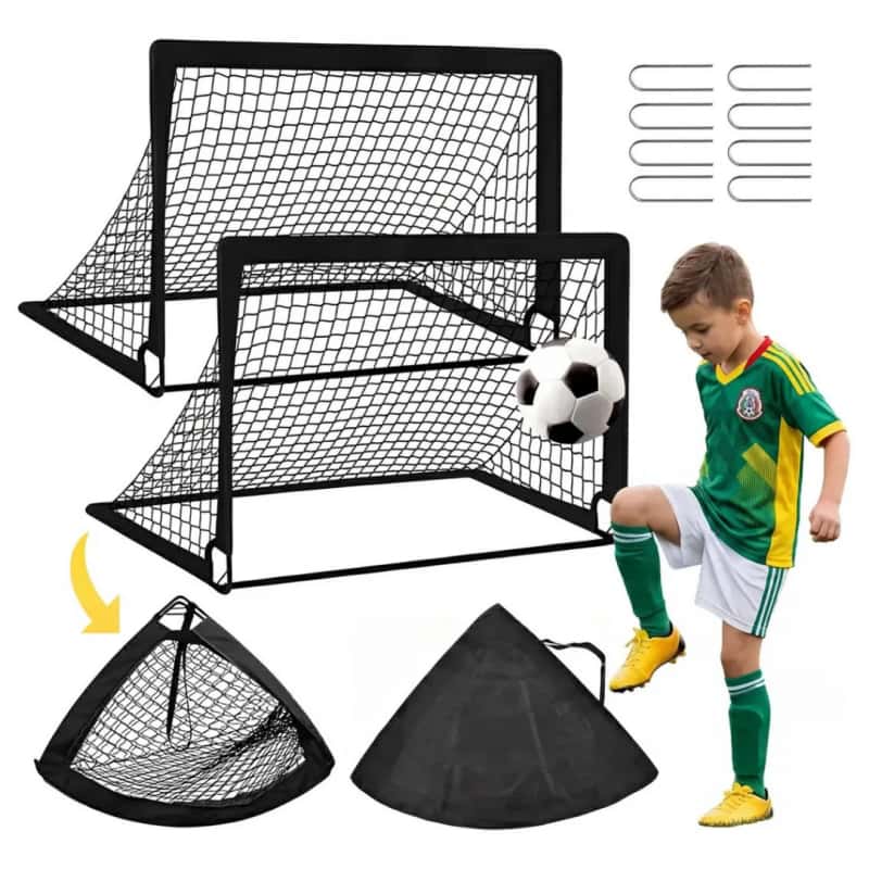 Paquete De 2 Porterías De Fútbol Infantiles Plegables Y Portátiles Red De Entrenamiento Con Bolsa Para Jardín Parque Y Niños