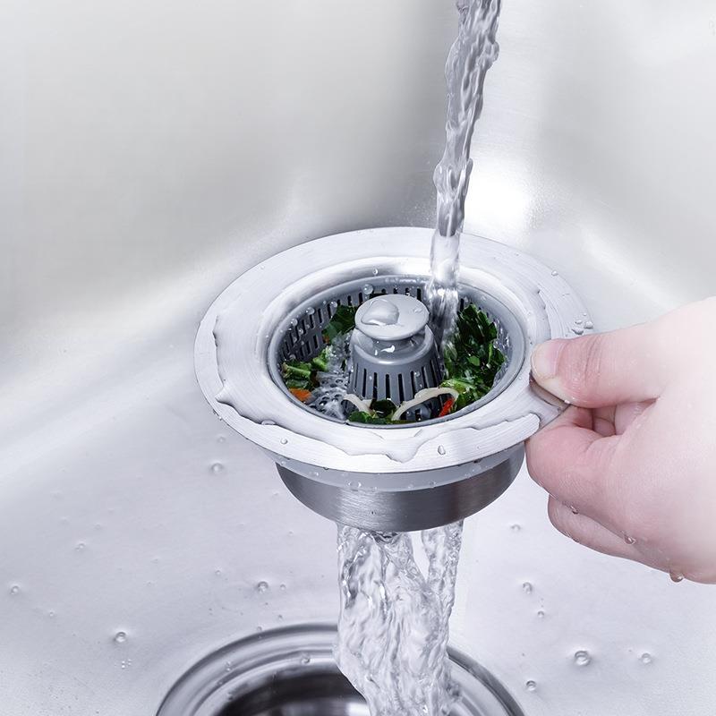 304 Stainless Steel Sink Strainer Basket with Smart Drain Plug - Catches Food Waste, Anti-Odor, Rustproof