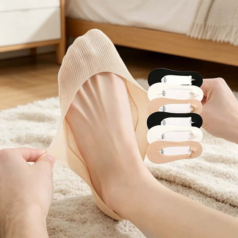 Pack 10 Pares Calcetines Invisibles Mujer Tines Cortos Con Silicona Antideslizante Transpirables Para Tacones Negro Y Nude