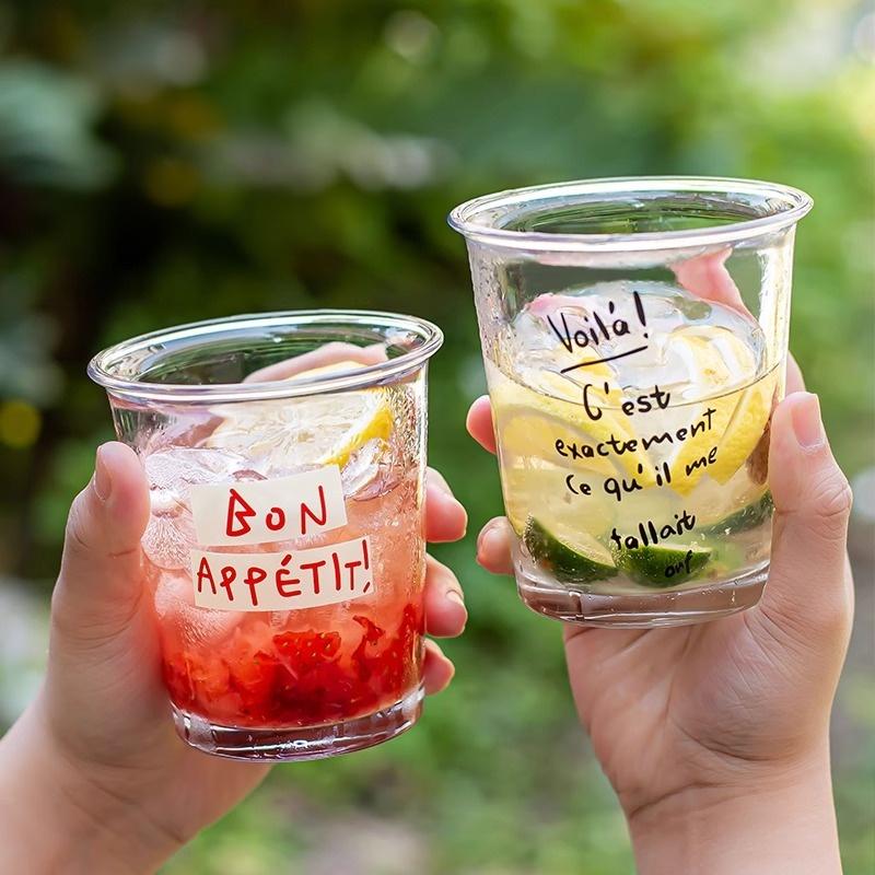 Taza De Cristal Transparente 350 ml Con Estampado Francés Para Café Helado Y Té Vaso De Vidrio Con Asa Para Hogar