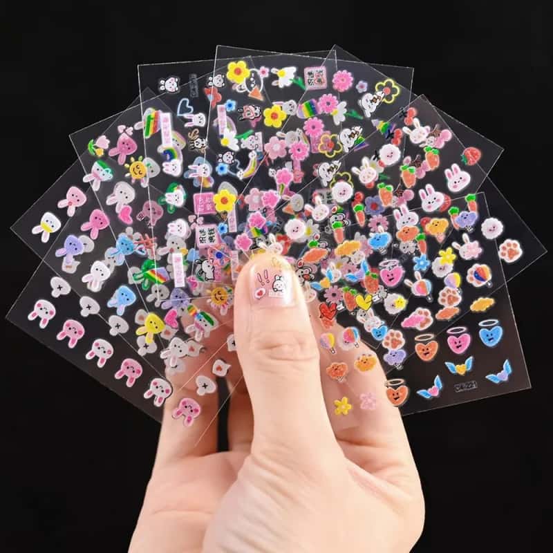 1000+张 3D立体美甲贴纸 金色全息花朵可爱图案 自粘 适用于凝胶/丙烯酸美甲