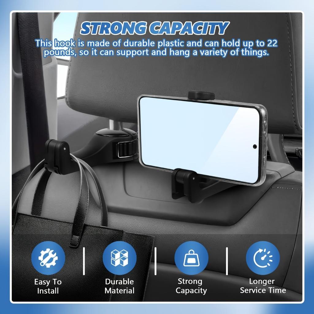 A Set of Two pcs Car Seat Hooks with a Phone Holder Suitable for Various Car Accessories Univers Hook