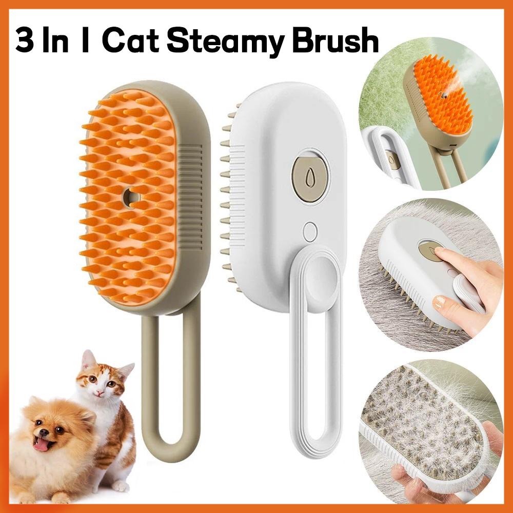 3 in 1 Cat Clean Massage Steam Spray Brush Dog Brush Grooming Floating Hair Removal Self-Cleaning Steam Spray Brush Massage Comb catcomb petgroomingtools