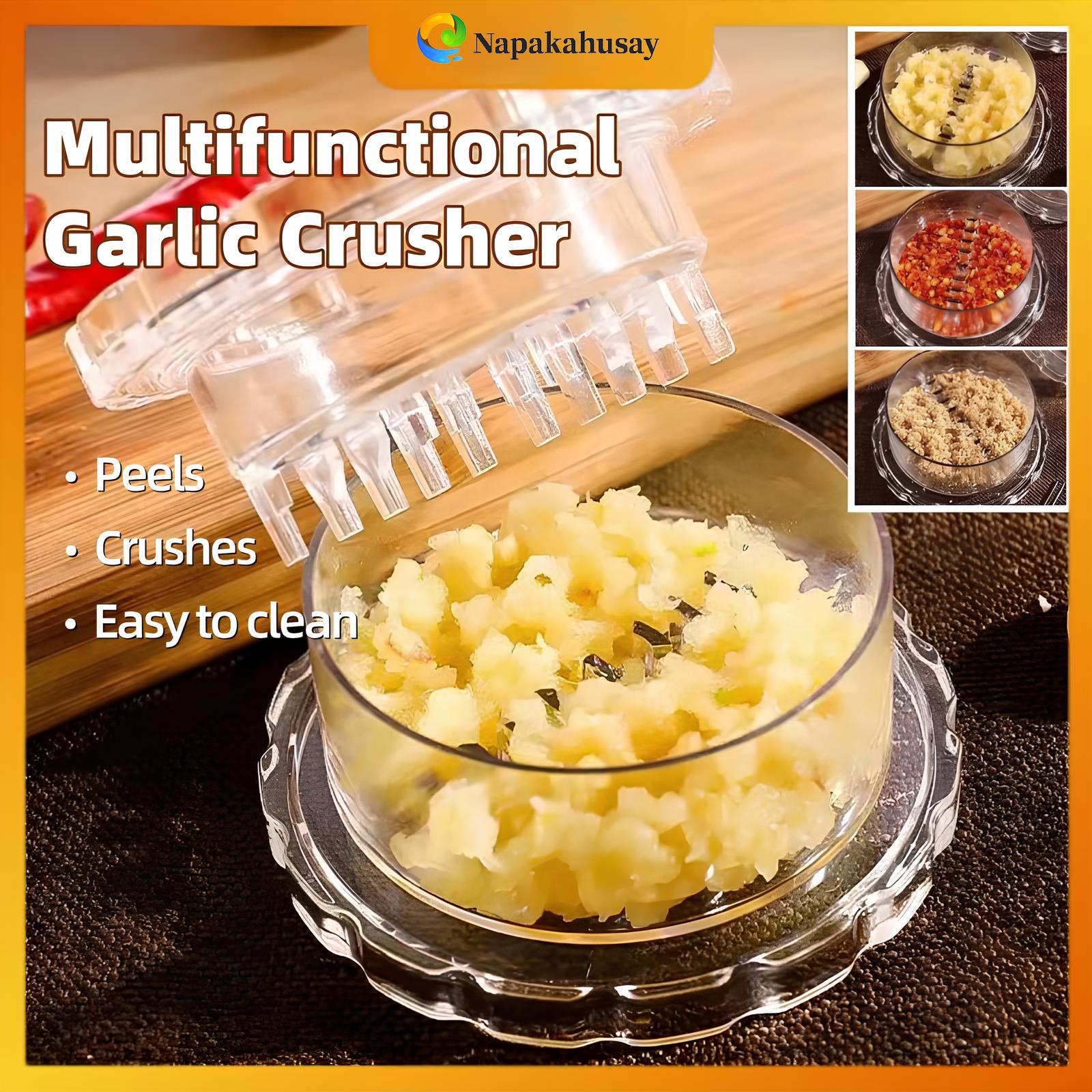 Napakahusay Multifunctional Garlic Crusher Manual Press Roll Chopper Gadgets Accessories White 2-in-1 Peeler & Crusher Food-Grade ABS Plastic Easy Clean for Garlic Ginger Onions Peanuts Herbs - Transparent, Fruit