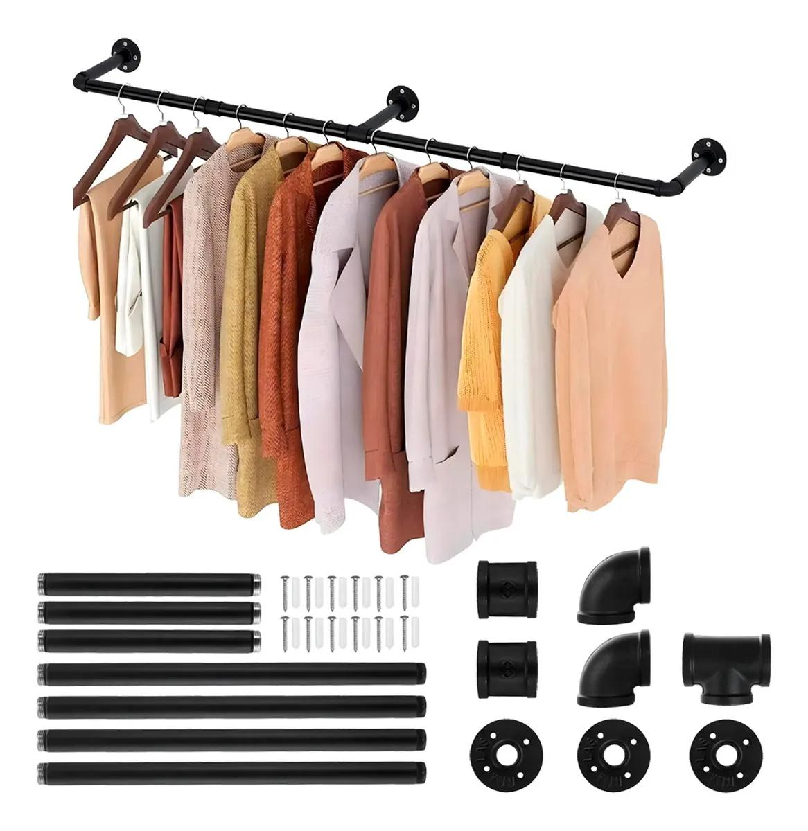 Perchero De Pared Estilo Industrial 183 cm Barra Para Colgar Ropa Alta Capacidad 60 kg Cuelga Ropa Closet Recámara