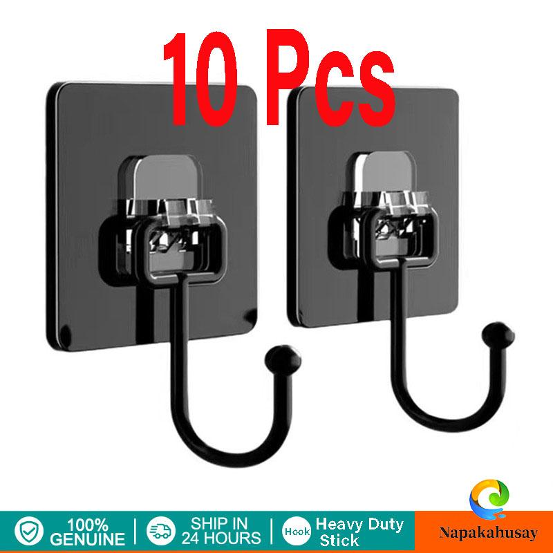 10Pcs Adhesive Wall Hook Reusable Anti-skid Traceless Heavy Duty Stick on Bathroom Kitchen for Secure Hanging