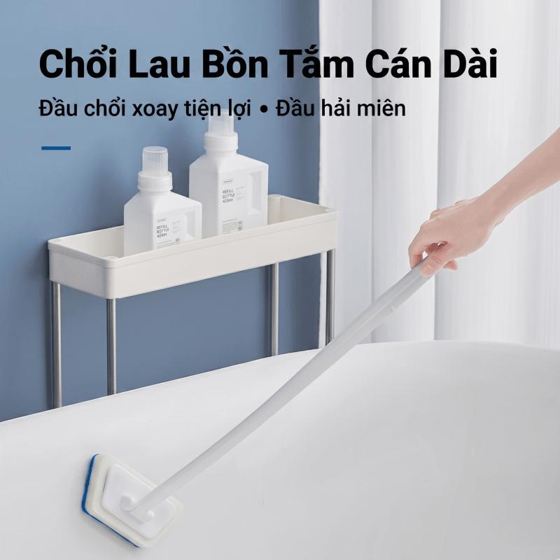 Bathroom & Bathtub Scrub Brush with 56cm Long Handle, Multi-Purpose Toilet & Glass Cleaner, Includes 3 Replacement Pads