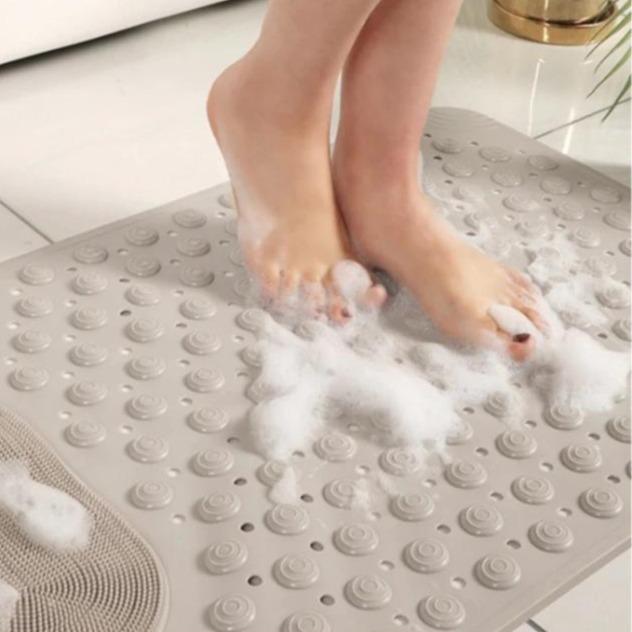 Bathroom Mat with Suction Cups Non-Slip, Silicone Multi-Purpose Massage Mat for Bathroom/Toilet, Drainage Holes Easy Clean