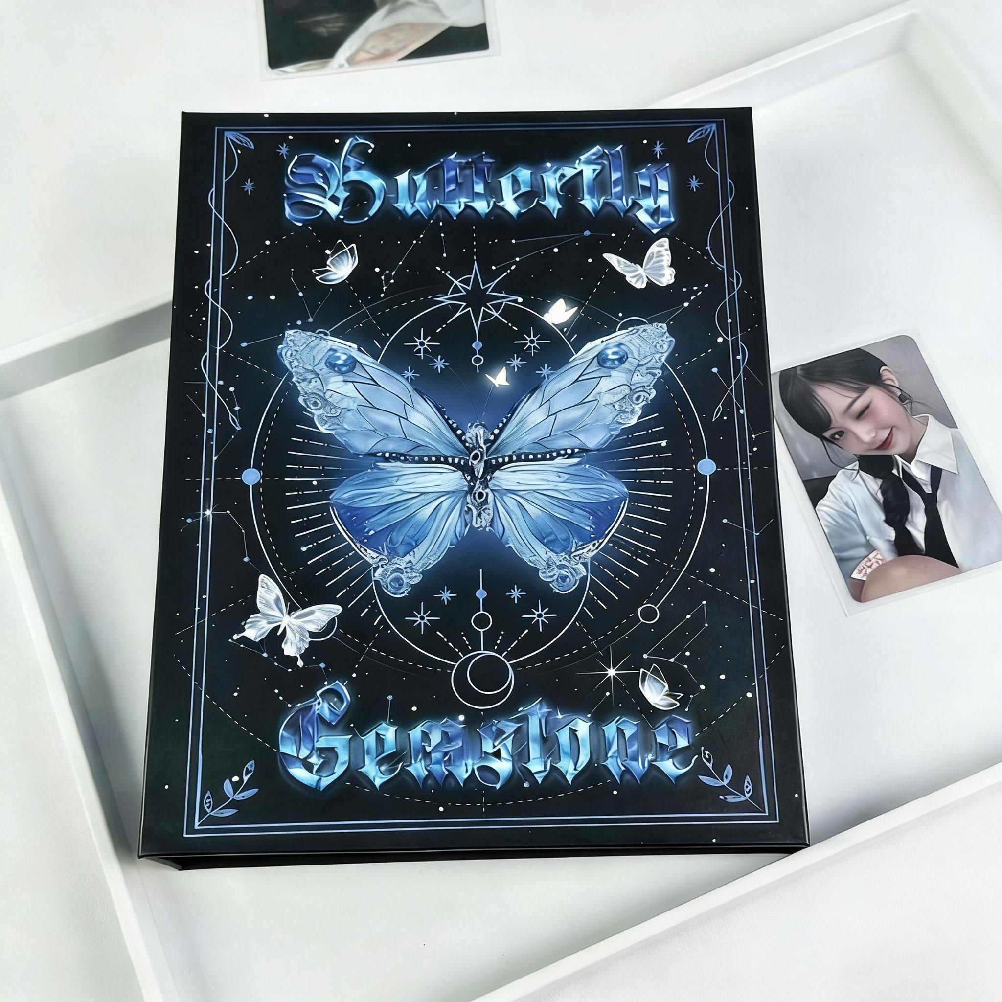 3 Inch 4 Pocket Card Album INS Style Sparkly Butterfly Kpop Photocard Collection Book Hard Cover Sturdy Waterproof