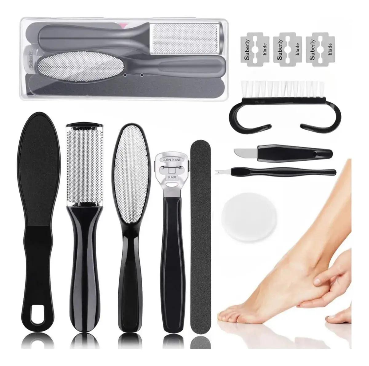 Kit De Pedicure Profesional 10pzas Corta Cutícula Negro Removedor De Callos Lima Para Pies Doble Cara Herramientas Para Uñas