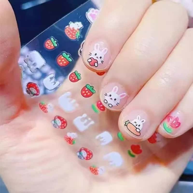 1000+张 3D立体美甲贴纸 金色全息花朵可爱图案 自粘 适用于凝胶/丙烯酸美甲