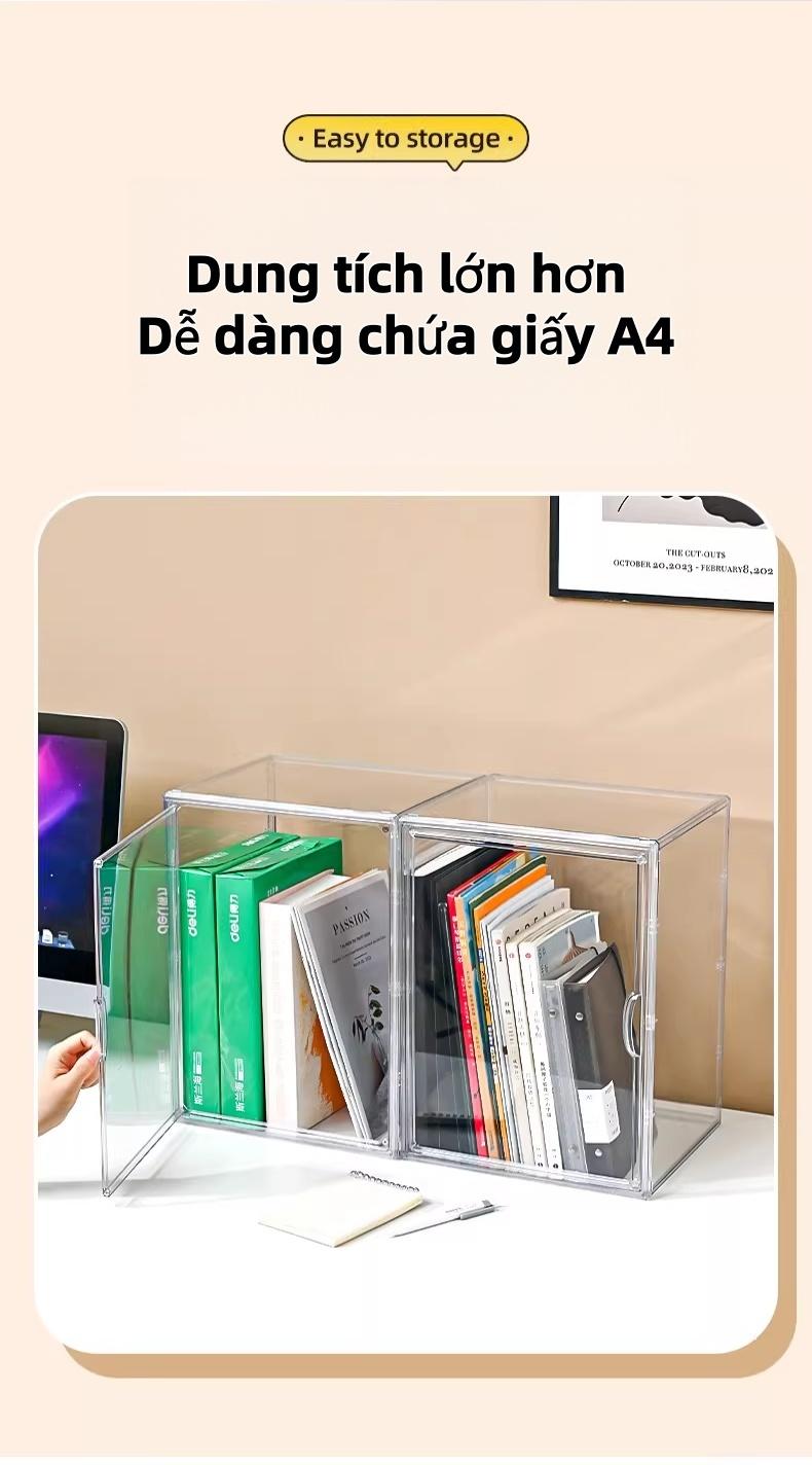 多功能透明收纳箱家用办公室整理盒36x27x32cm易组装分类储物箱节省桌面空间