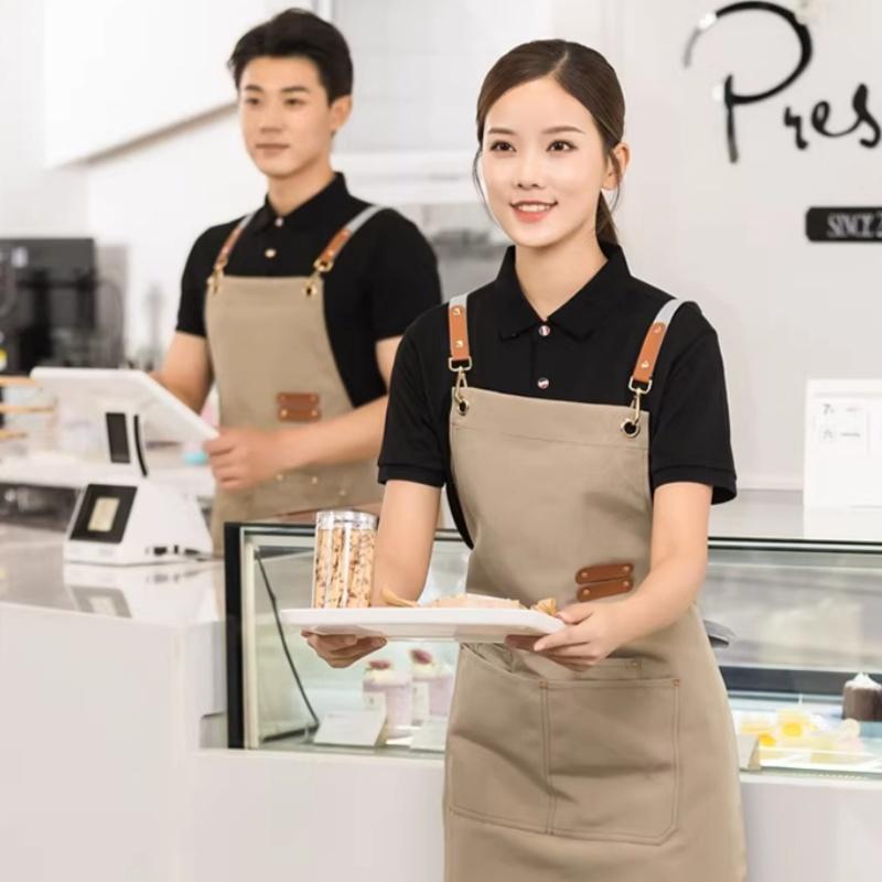 加厚帆布防水防油围裙 强效防油污 时尚设计 适合咖啡馆服务员 美发沙龙和家庭厨房使用