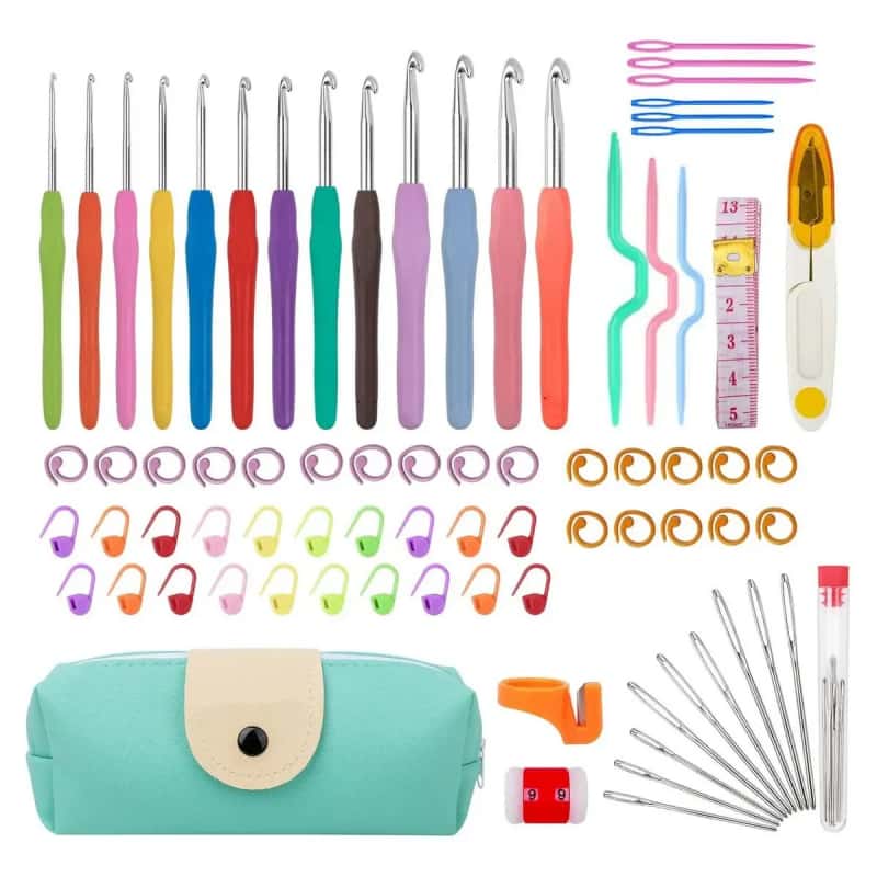 Kit Para Tejer Crochet Con Estuche 13 Ganchos Ergonómicos Y 77 Accesorios Para Manualidades De Lana Estambre Y Costura