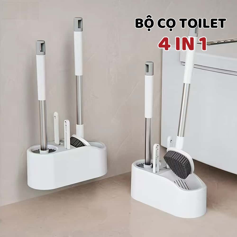 Toilet Brush with Trash Grabber 4 in 1, Wall-Mounted Box for Bathroom Cleaning