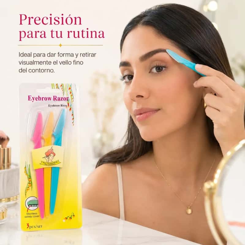 Pack 3 Perfiladores De Cejas Y Rostro Navajas Faciales De Precisión Para Dermaplaning Con Tapa Protectora Depilador Suave
