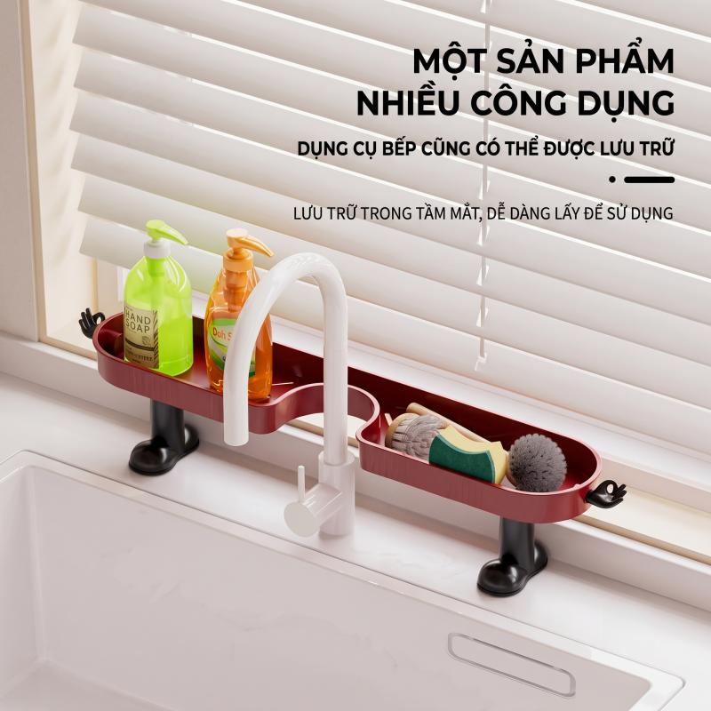 Faucet Tray Cosmetic Organizer para sa Banyo, may Drainage Grooves at Hook, Space Saving, Cute