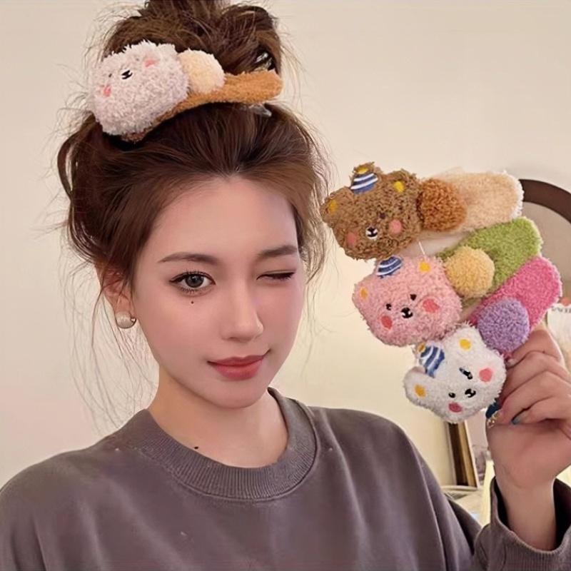 Pudding Bear Hair Accessory - Cute Round Shape, Premium Soft Short Fur, Unique for New Hairstyles