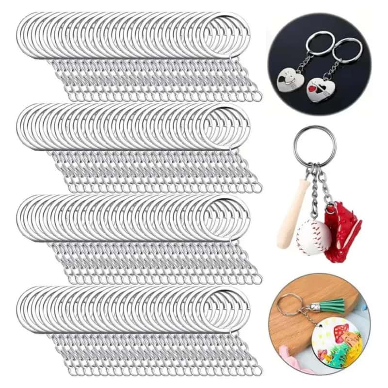 Pack 100 Argollas Para Llavero Con Cadena 5.5cm Aros De Metal Plateado 2.5cm Para Llaves Dijes Y Manualidades Resistentes