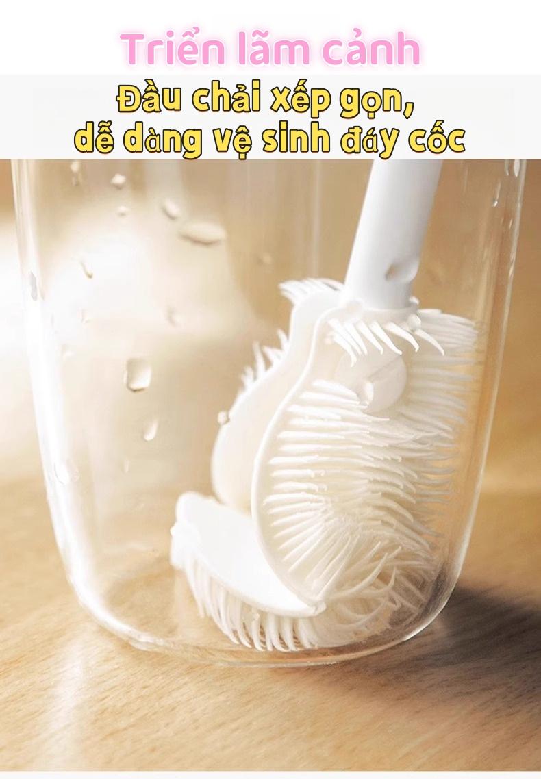 多功能硅胶清洁刷 不含BPA 适用于多种清洁场景 360°灵活折叠刷头 长柄防滑 白色高档