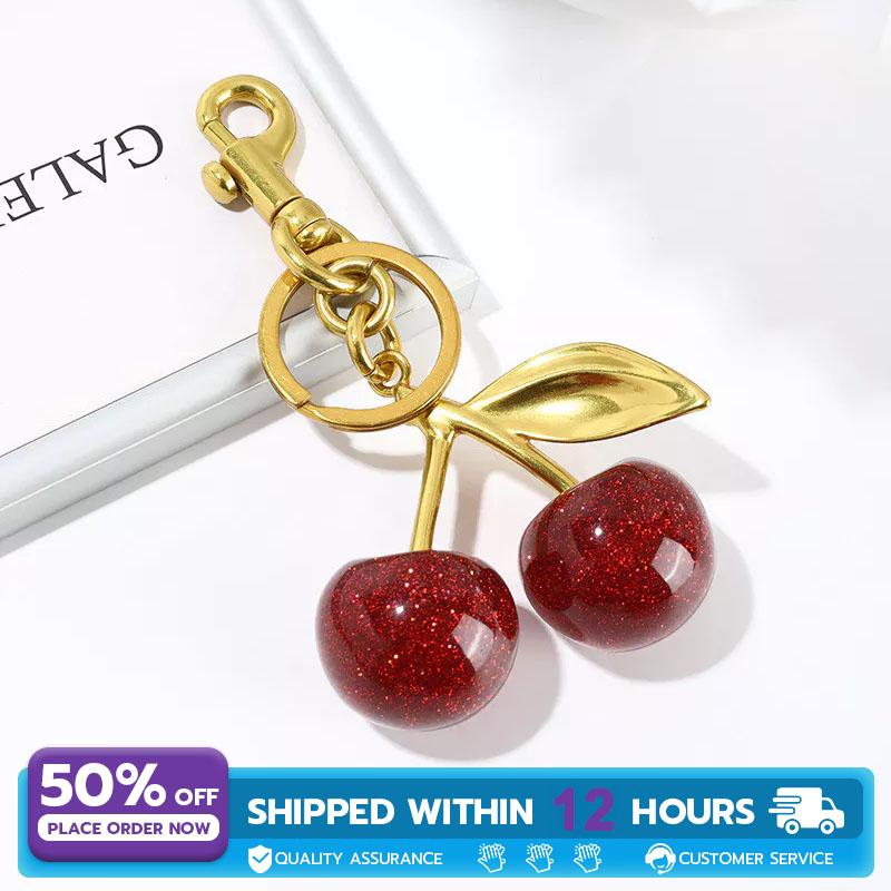 Cherry Crystal Stylish Keychain Creative Exquisite Car Key Ring Handbag Pendant Women's Bag Jewelry bag charm