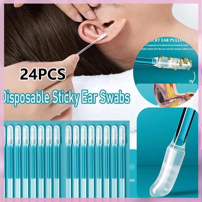 Popotidy 24Pcs Disposable Silicone EarWax Remover Sticky Ear Pick for Kids Older Children & Adults Reusable Adhesive Ear Cleaner