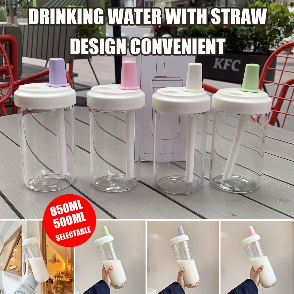 吸管杯 500ml/850ml 带吸管水杯 大容量 高颜值 便携茶杯 食品级PC 白色/紫色/粉色/绿色 -20-120度 硅胶随行杯 可重复使用 可清洗